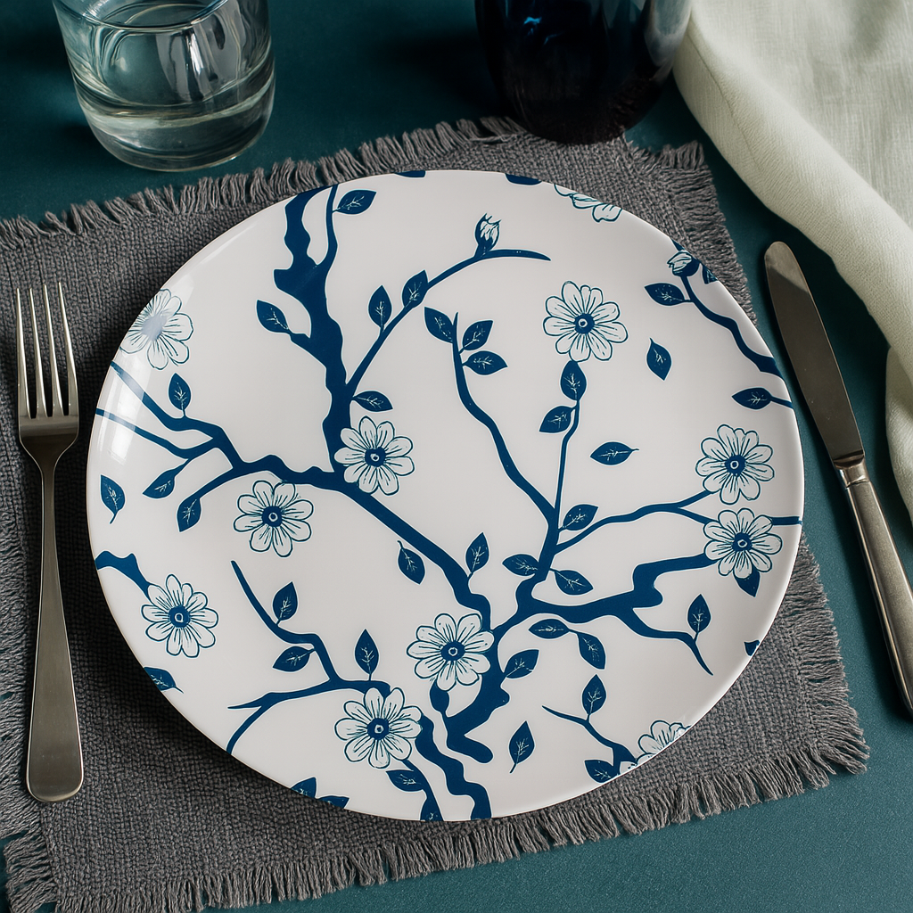 Floral branch round plate
